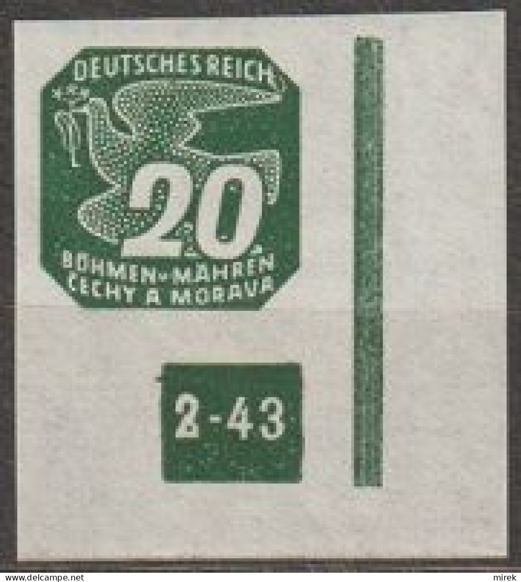 050/ Pof. NV 16, Darkest Gray Green, Corner Stamp, Broken Frame, Plate Number 2-43 - Nuovi