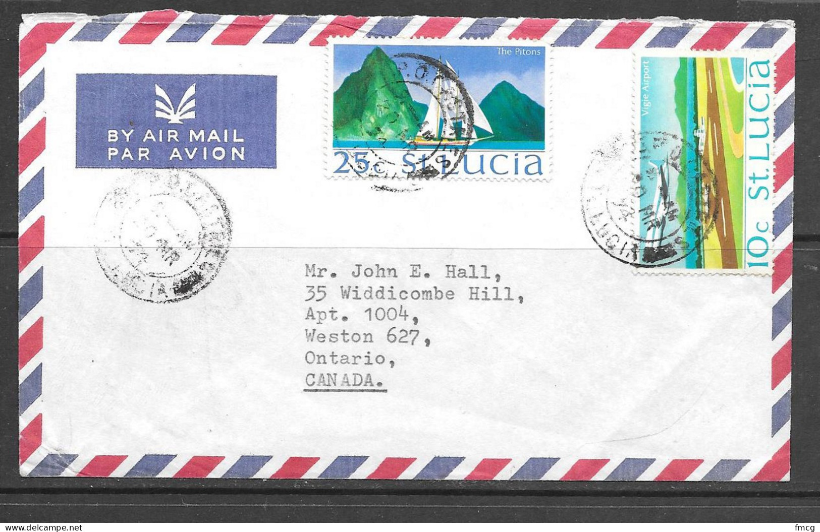 Sailboat Airplane Stamps To Ontario Canada - St.Lucia (1979-...)