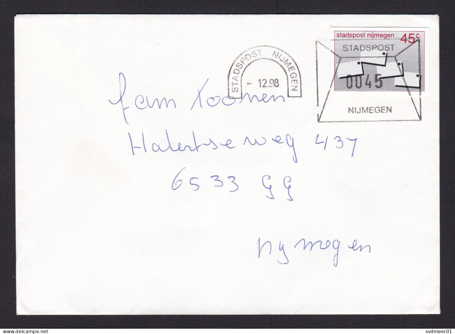 Netherlands: Cover, 1998, 1 Cinderella Stamp, Local Private Postal Service Stadspost Nijmegen, Letter (minor Crease) - Brieven En Documenten