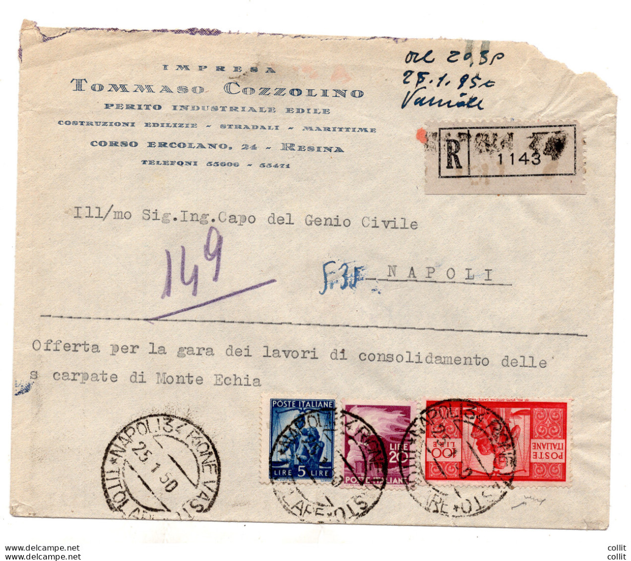 Democratica Lire 100 II° Lastra Su Busta - 1946-60: Storia Postale