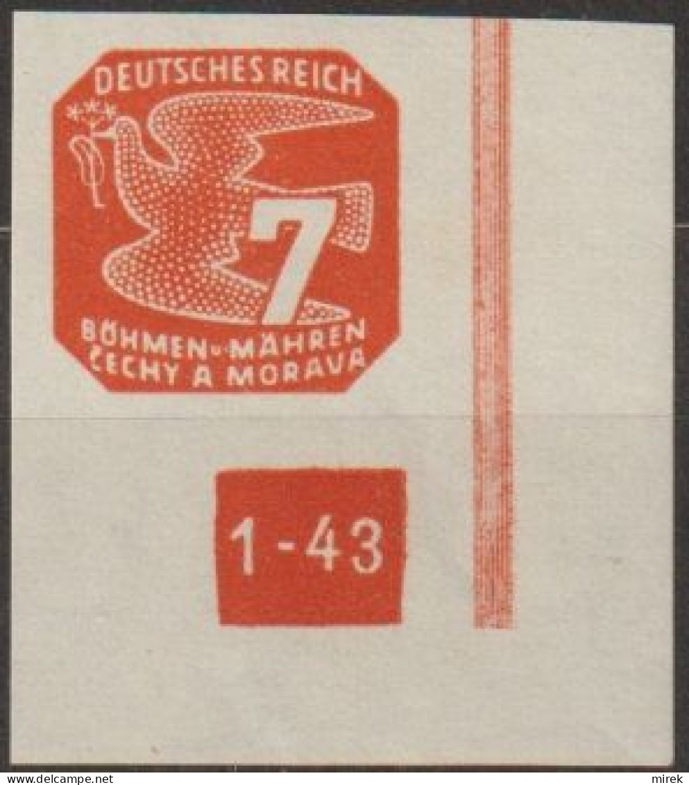 056/ Pof. NV 12, Orange, Corner Stamp, Unbroken Frame, Plate Number 1-43 - Ungebraucht