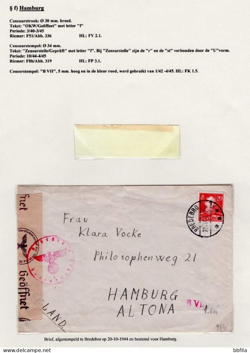 DENMARK Cover 1944 Bredebro To Hamburg Altona, Germany With Censor Hamburg - Briefe U. Dokumente