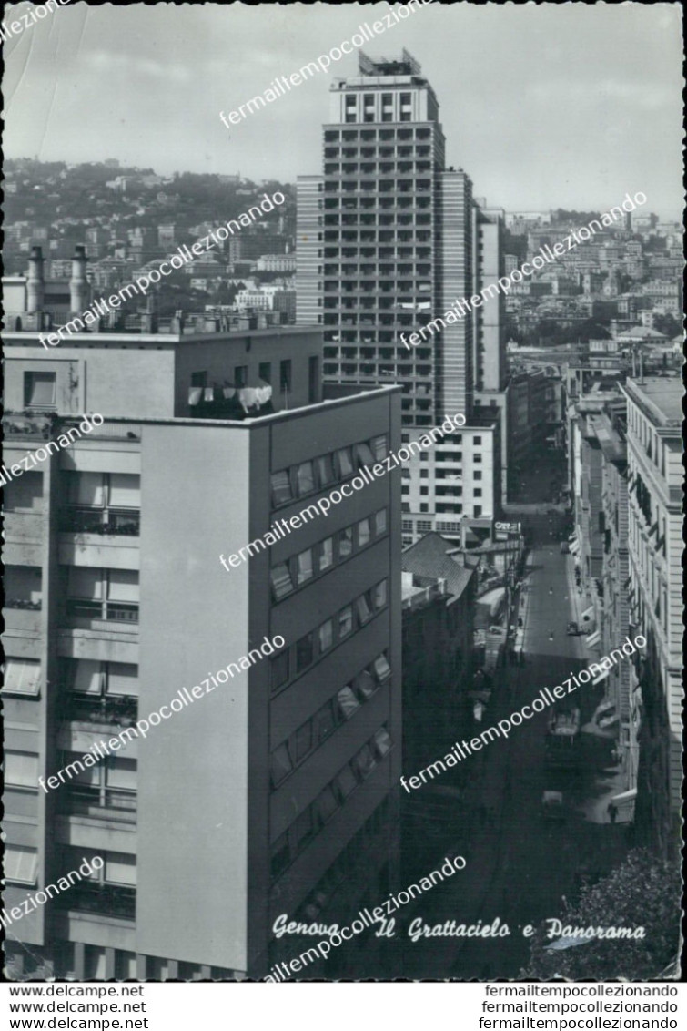 Bq434 Cartolina Genova Citta' Il Grattacielo E Panorama - Genova (Genua)