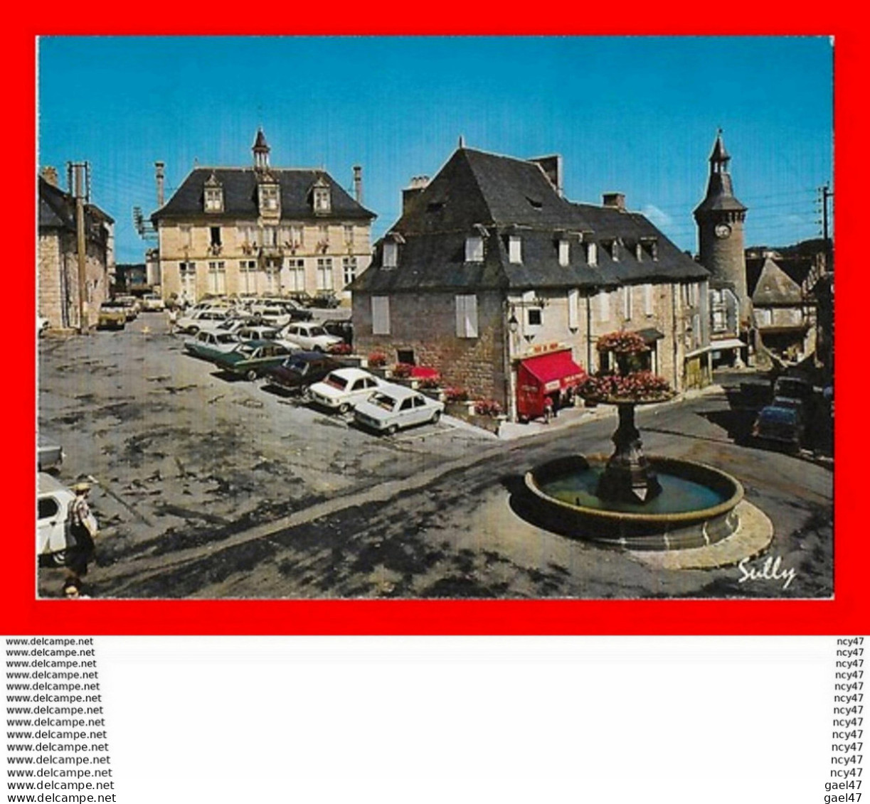 CPSM/gf (19) MEYMAC.  La Place De La Fontaine, La Mairie, Café De Paris...S2026 - Andere & Zonder Classificatie