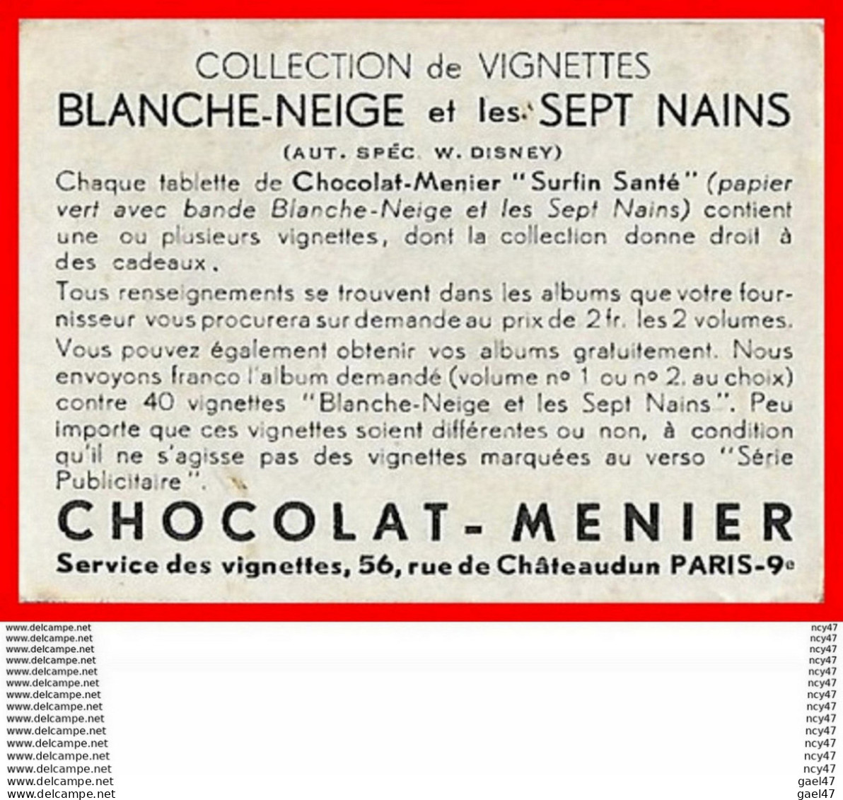 CHROMOS. Chocolat MENIER.  Blanche-Neige Et Les Sept Nains...S1115 - Menier