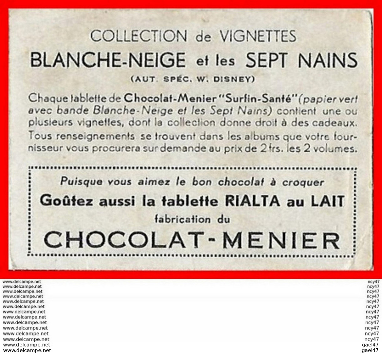 CHROMOS. Chocolat MENIER.  Blanche-Neige Et Les Sept Nains...S1110 - Menier