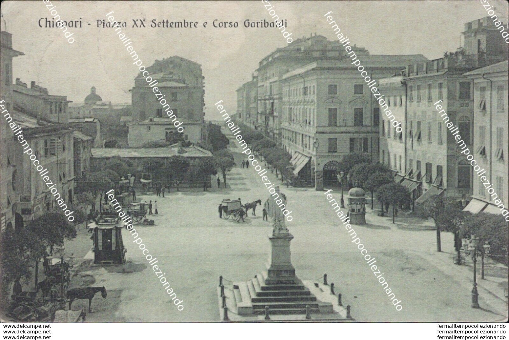 Az60 Cartolina Chiavari Piazza Xx Settembre E Corso Garibaldi Genova 1915 - Genova (Genoa)