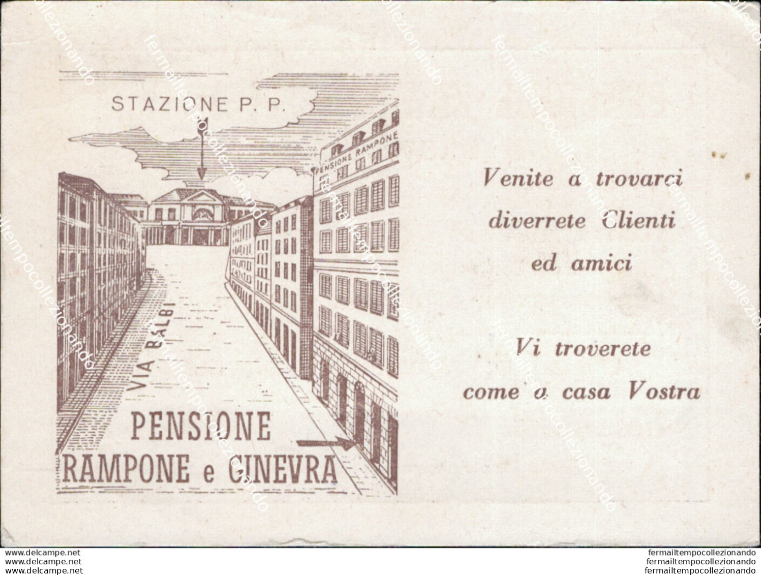 Az81 Cartoncino Pubblicitario Genova Pensione Rampone E Ginevra - Genova