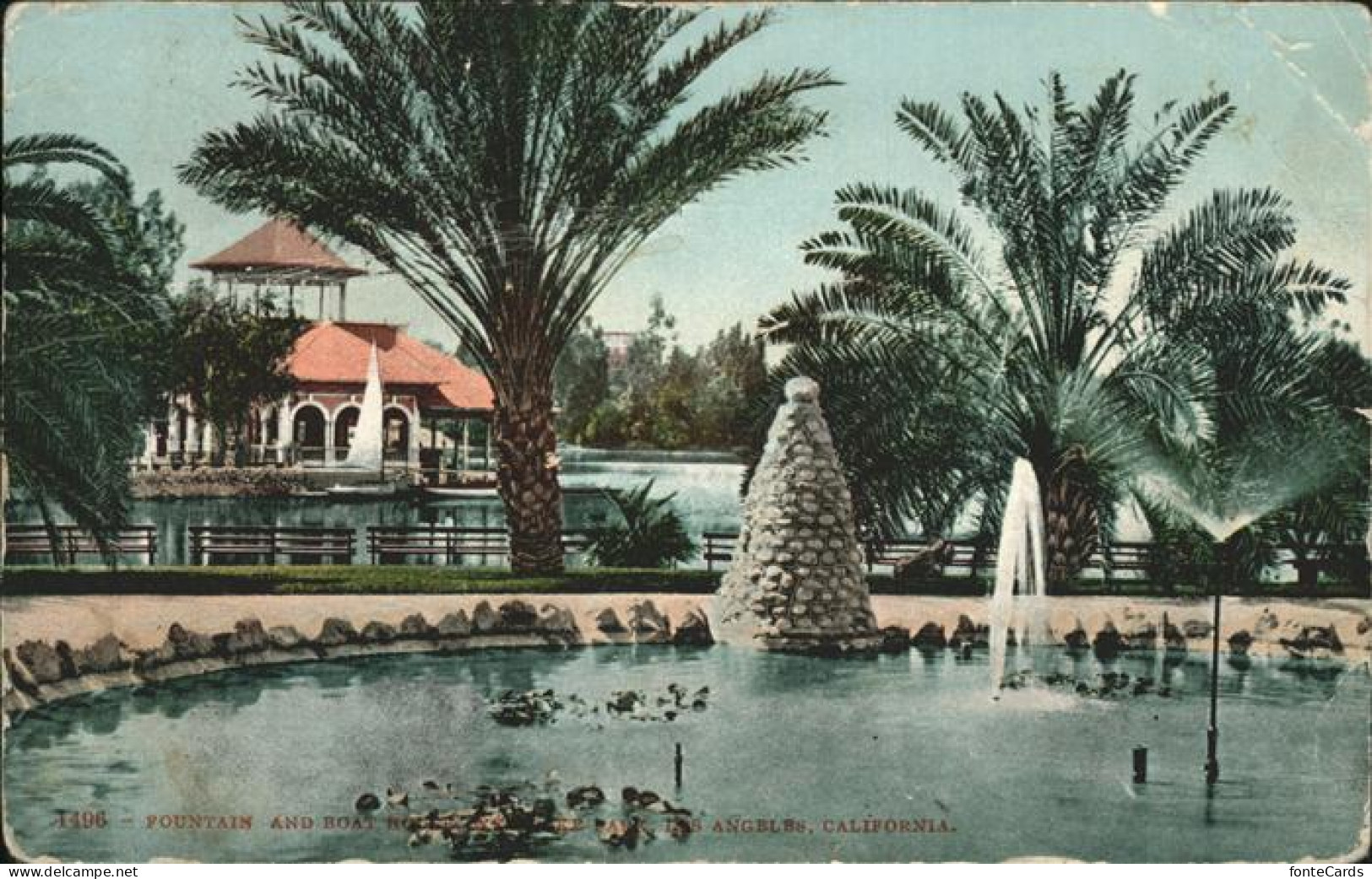 11491194 Los_Angeles_California Fountain And Boat House Lake - Andere & Zonder Classificatie