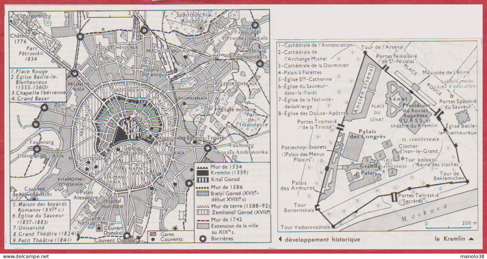 Moscou. Russie. Développement Historique De La Ville Et Plan Du Kremlin. Larousse 1960. - Documentos Históricos