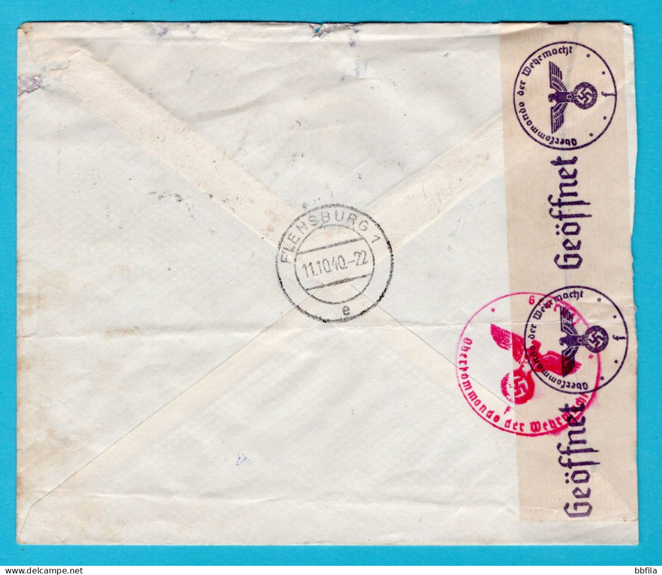 DENMARK Cover 1940 Bronderslev, To Flensburg, Germany With Censor Hamburg And Scarce Customs Label - Some Rough Opening - Cartas & Documentos