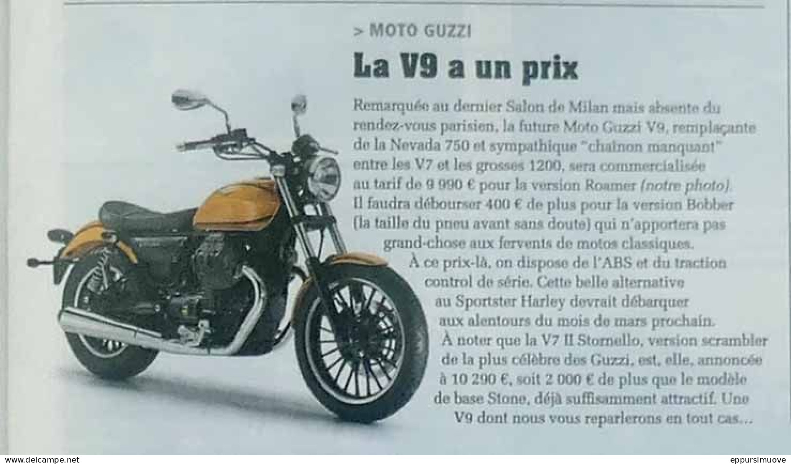 Article Papier MOTO GUZZI V9 Février 2016 LVMF - Unclassified