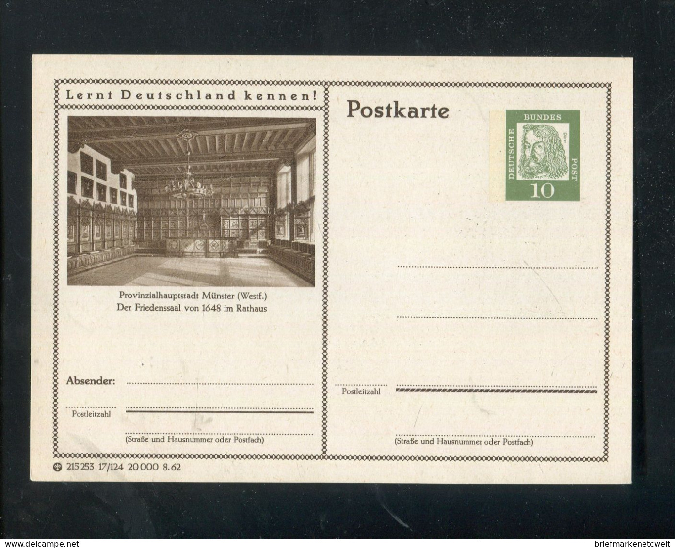 "BUNDESREPUBLIK DEUTSCHLAND" 1962, Bildpostkarte Mit Bild "MUENSTER, Friedenssaal" ** (B1250) - Postales Ilustrados - Nuevos