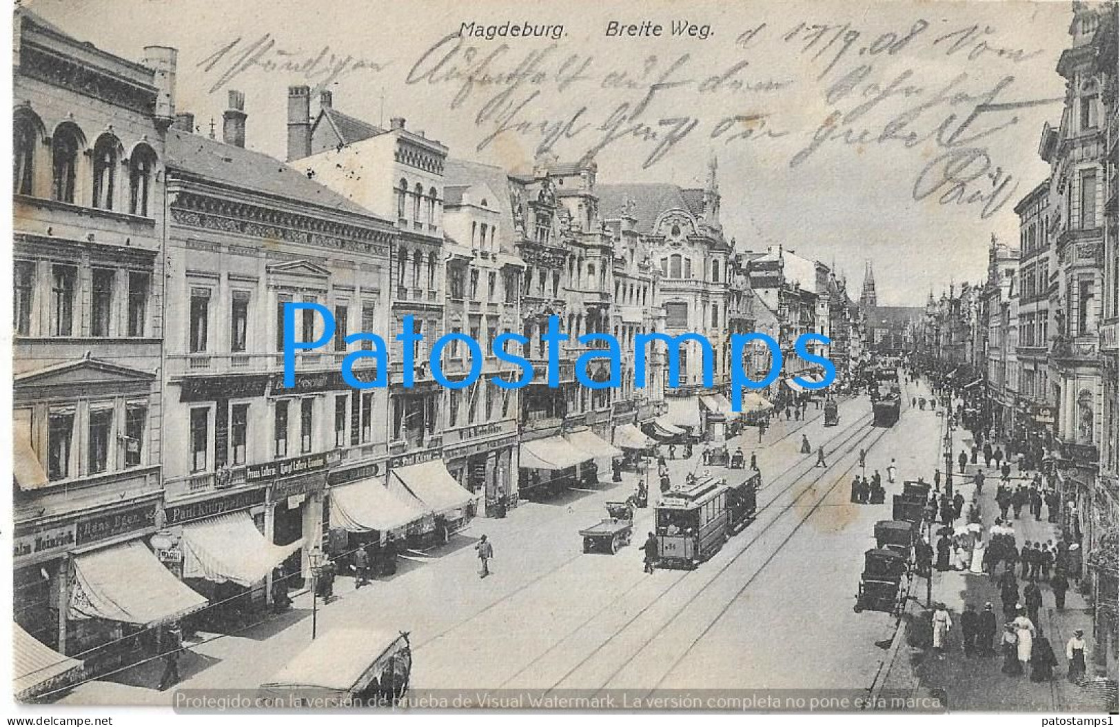 228705 GERMANY MAGDEBURG VIEW STREET & TRAMWAY MISSING STAMPS CIRCULATED TO BERLIN POSTAL POSTCARD - Other & Unclassified