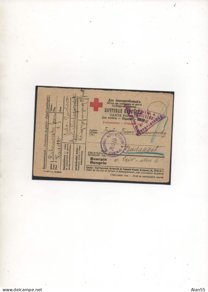 AUTRICHE-HONGRIE,1916,PRISONNIER DE GUERRE , RUSSIE, VIA HONGRIE, CENSURES - Covers & Documents
