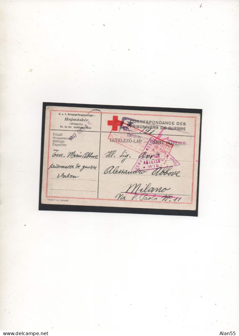 AUTRICHE-HONGRIE,1917,PRISONNIER DE GUERRE ITALIEN,  CAMP HAJMASKER (HONGRIE) VIA ITALIE, CENSURES - Brieven En Documenten
