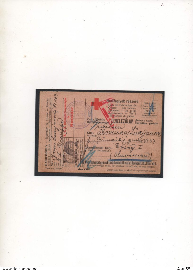 AUTRICHE-HONGRIE,1918,PRISONNIER DE GUERRE ,NEZSIDER, VIA SLAVONIEN, CENSURES - Brieven En Documenten