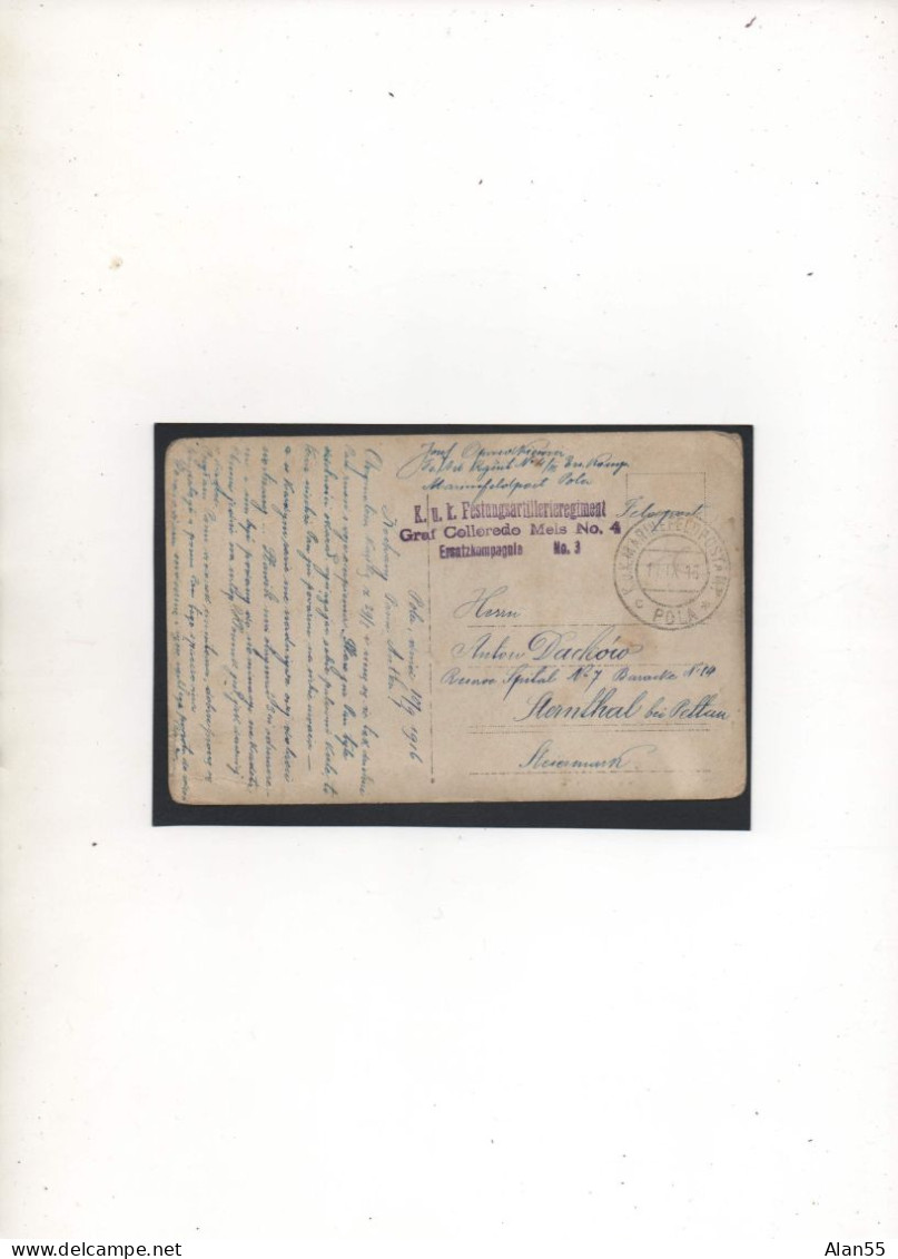 AUTRICHE-HONGRIE,1916, K,U,K,MARINE FELDPOST, POLA - Storia Postale