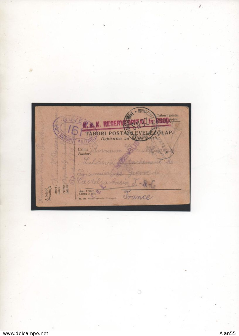 AUTRICHE-HONGRIE,1917, K,U,K, RESERVESPITAL, BROD, VIA FRANCE, CAMP DE CASTELSARASIN (LOT ET GARONNE),  CENSURES - Storia Postale