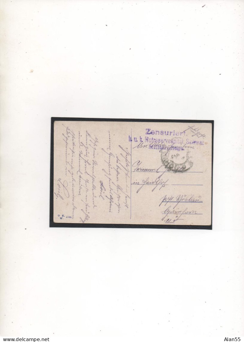 AUTRICHE-HONGRIE,1915, MILITARPFLEGE,  K,U,K, NOTRESERVESPITAL,SCHWAZ , CENSURE - Storia Postale