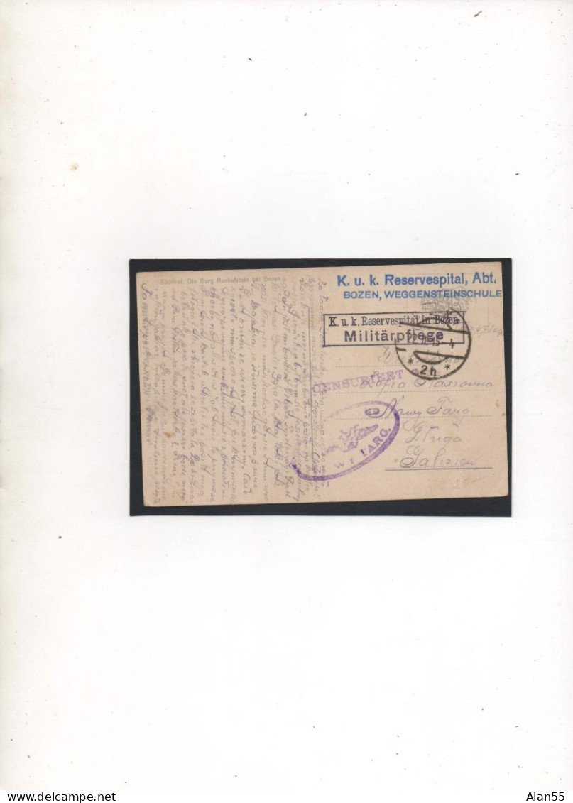 AUTRICHE-HONGRIE,1915, MILITARPFLEGE,  K,U,K, RESERVESPITAL IN BOZEN, CENSURE - Brieven En Documenten