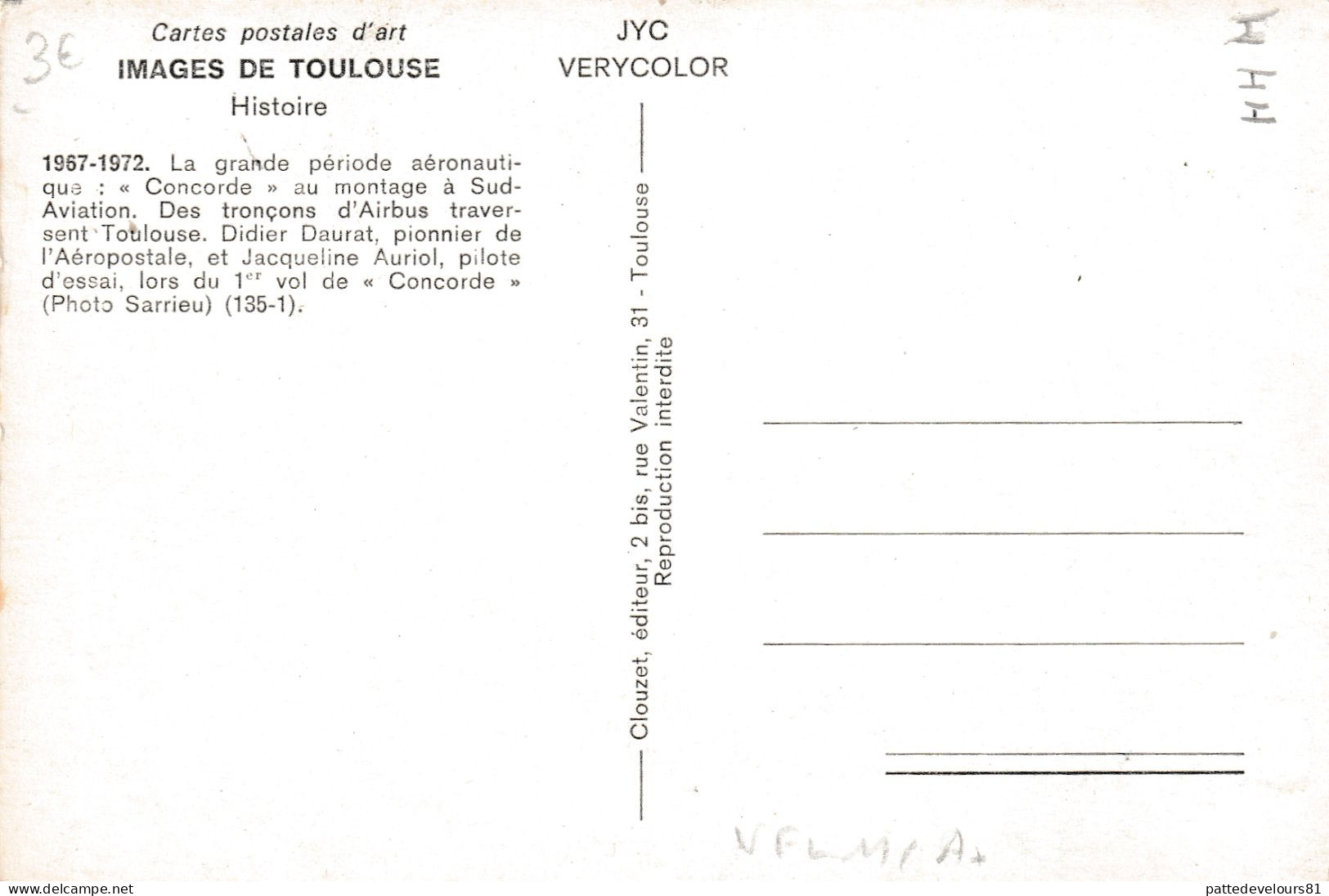 CPM (31) TOULOUSE CONCORDE AIBUS J. AURIOL Et D. DAURAT Sud-Aviation 1967 Cliché Sarrieu (multi Vues) - Toulouse