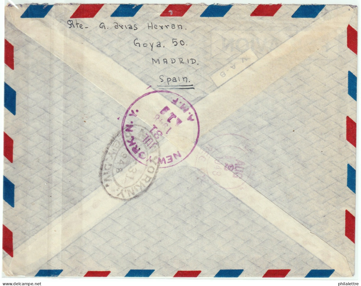 ESPAGNE / ESPANA - 1948 Ed.1035/6 (con Ed.999 Y Ed.1012) Sobre Carta Certificado Por Avion De Madrid A Los EE.UU. - Storia Postale