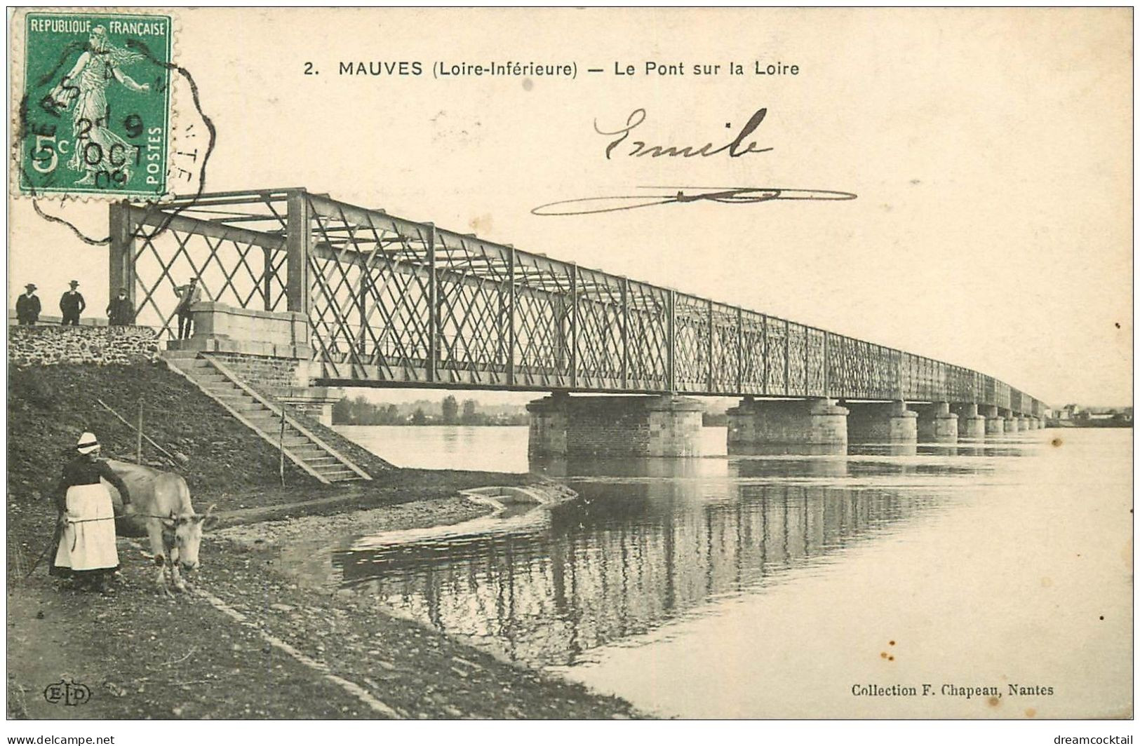 44 MAUVES. Pont Et Paysanne Avec Vache 1909 - Mauves-sur-Loire
