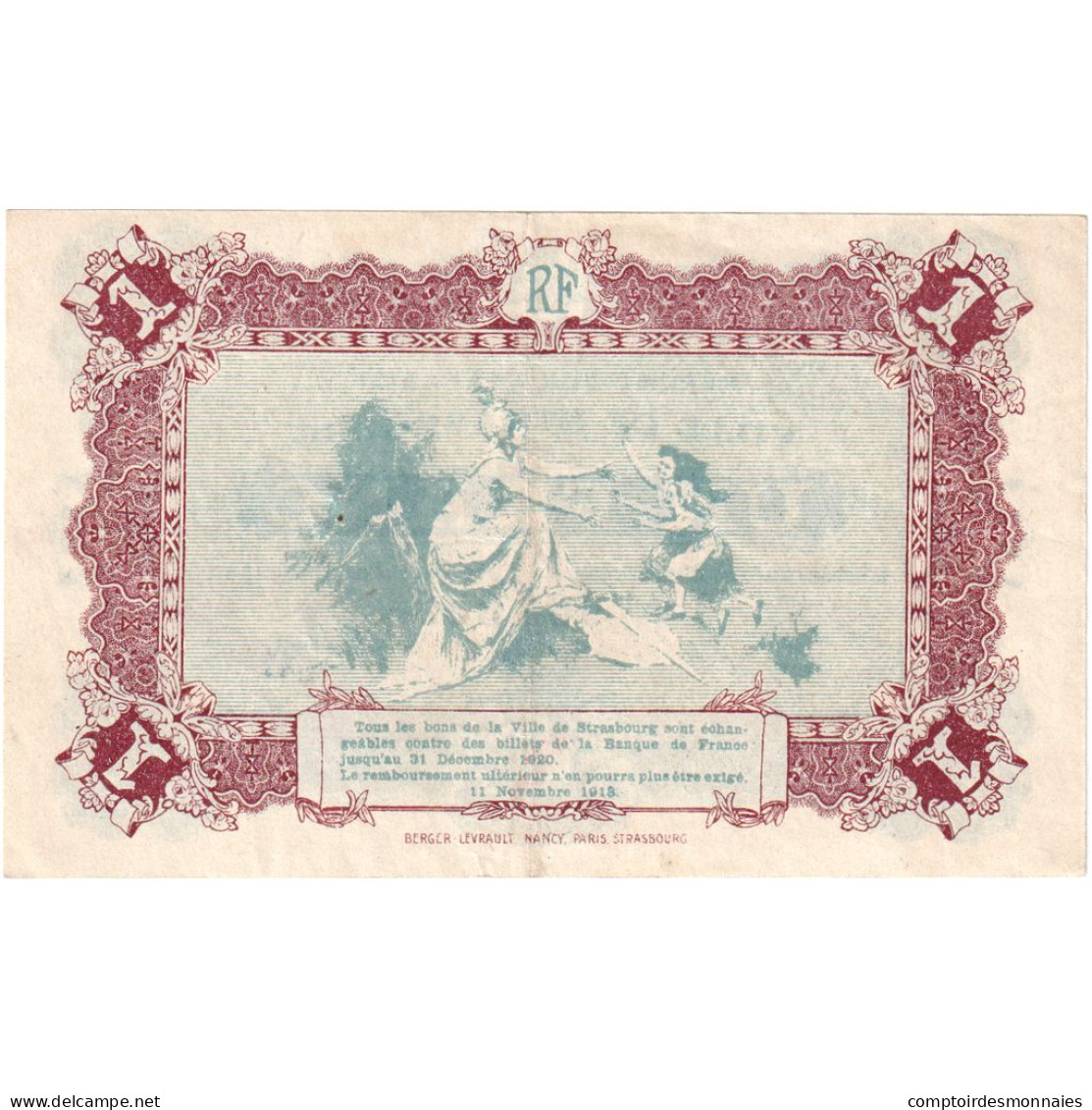 France, Strasbourg, 1 Franc, 1918, Bon Municipal., SUP, Pirot:133-4 - Bons & Nécessité