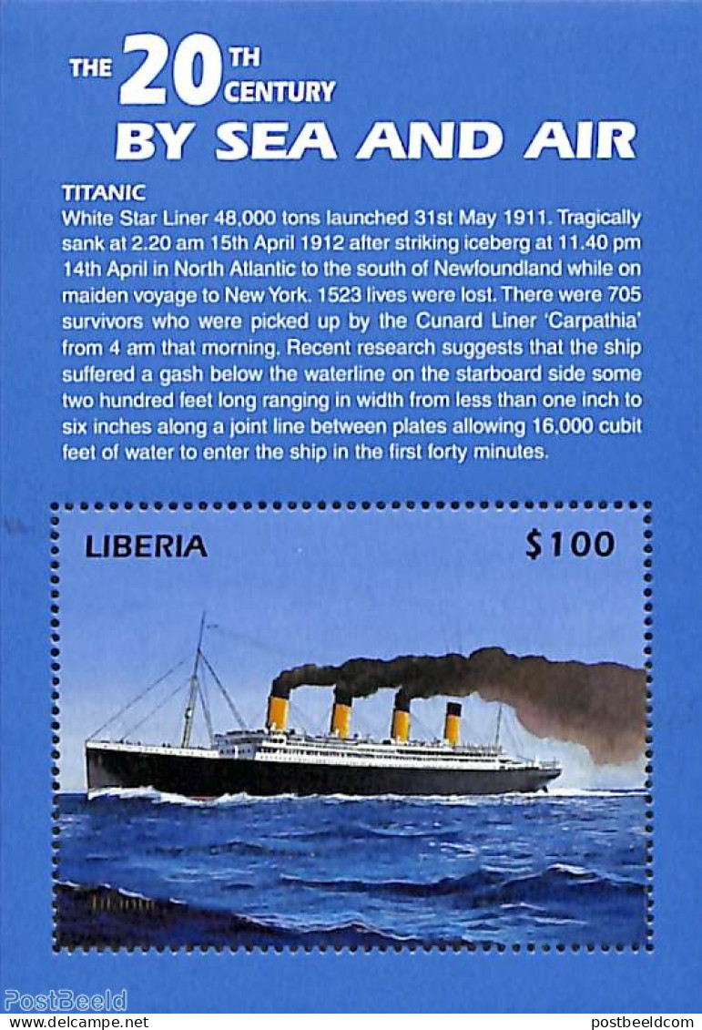 Liberia 1999 Titanic S/s, Mint NH, Transport - Ships And Boats - Titanic - Boten