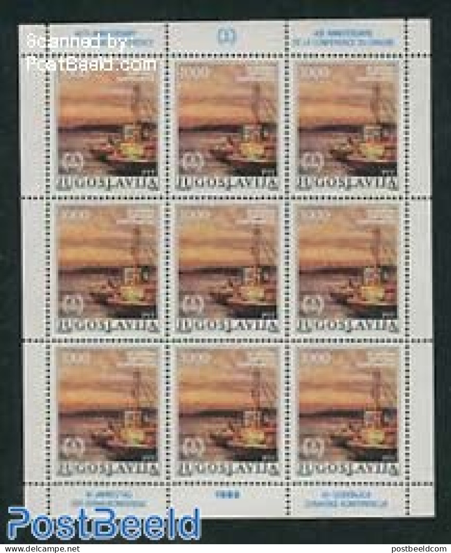 Yugoslavia 1988 Donau Conference M/s, Mint NH, History - Transport - Europa Hang-on Issues - Ships And Boats - Ongebruikt