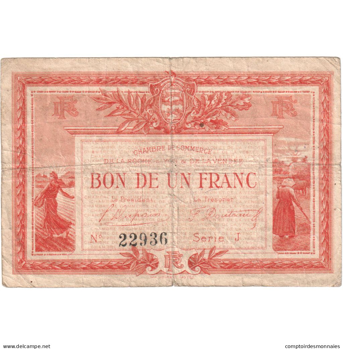 France, La Roche-sur-Yon, 1 Franc, 1915, TB, Pirot:65-17 - Handelskammer