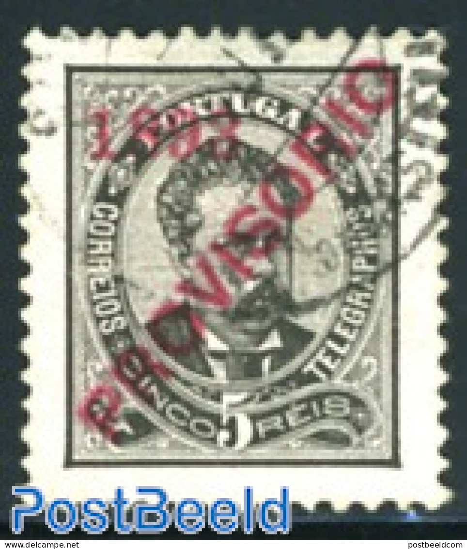 Portugal 1893 5R Black, 1893 PROVISORIO, Used, Used - Used Stamps