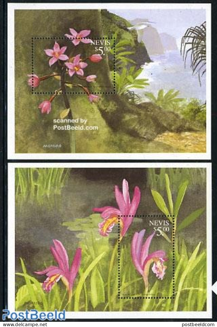 Nevis 1999 Orchids 2 S/s, Mint NH, Nature - Flowers & Plants - Orchids - St.Kitts E Nevis ( 1983-...)