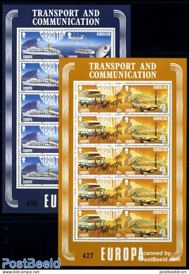 Gibraltar 1988 Europa 2 M/ss, Mint NH, History - Nature - Science - Transport - Europa (cept) - Horses - Telecommunica.. - Télécom