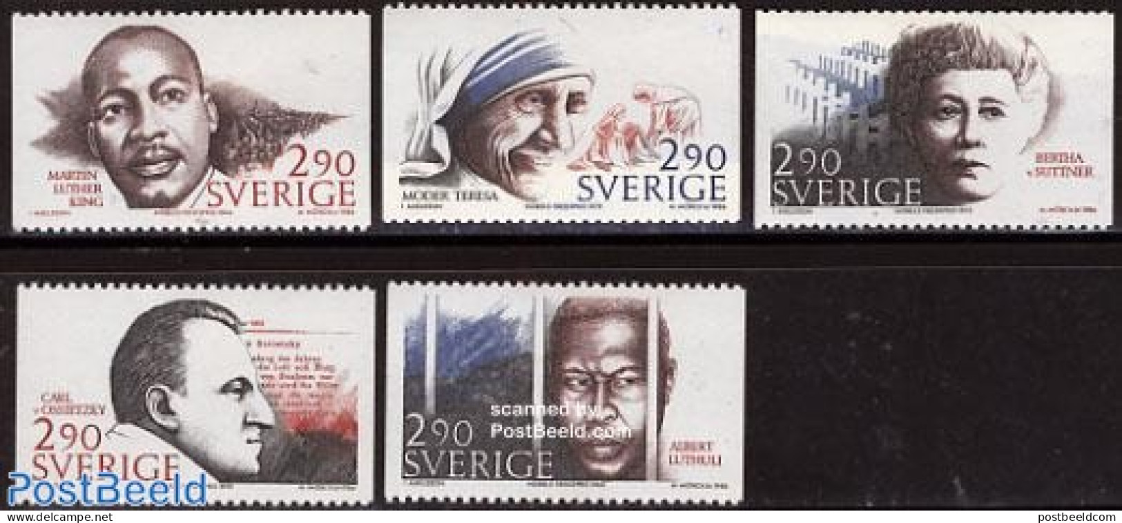 Sweden 1986 Nobel Prize Winners 5v, Mint NH, History - Religion - Nobel Prize Winners - Religion - Nuevos