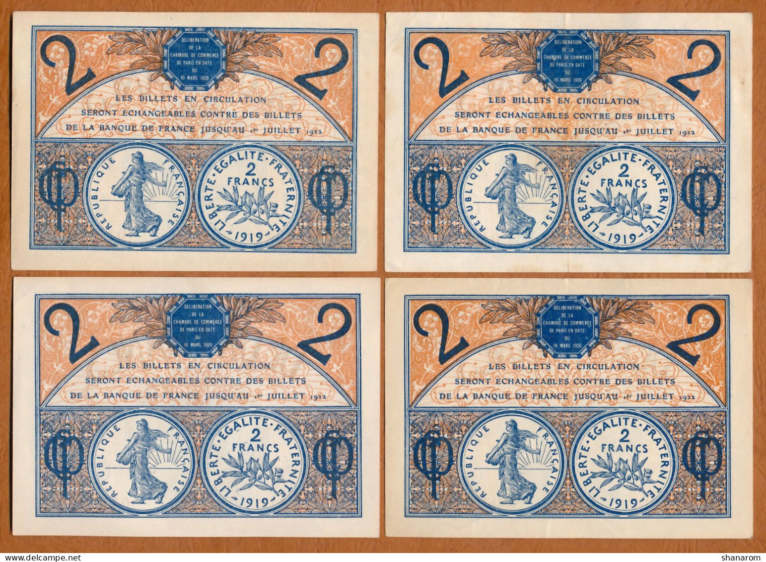 1914-20 // C.D.C. // PARIS (75) // Mars 1920 // 23 Billets // Séries Différentes // Deux Francs