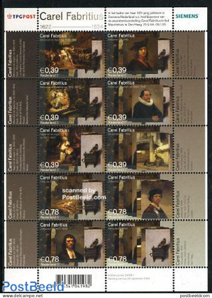 Netherlands 2004 Carel Fabritius 10v M/s, Mint NH, Nature - Birds - Dogs - Monkeys - Art - Paintings - Unused Stamps