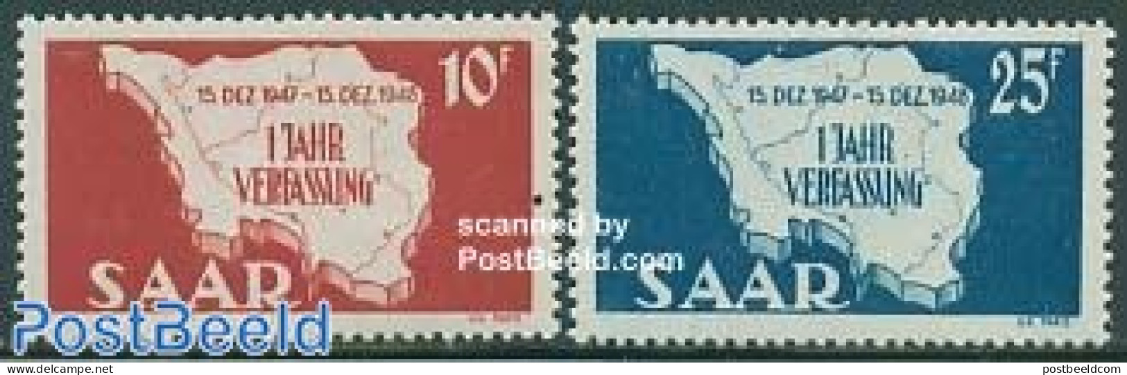 Germany, Saar 1948 New Order 2v, Mint NH, Various - Justice - Maps - Geografía