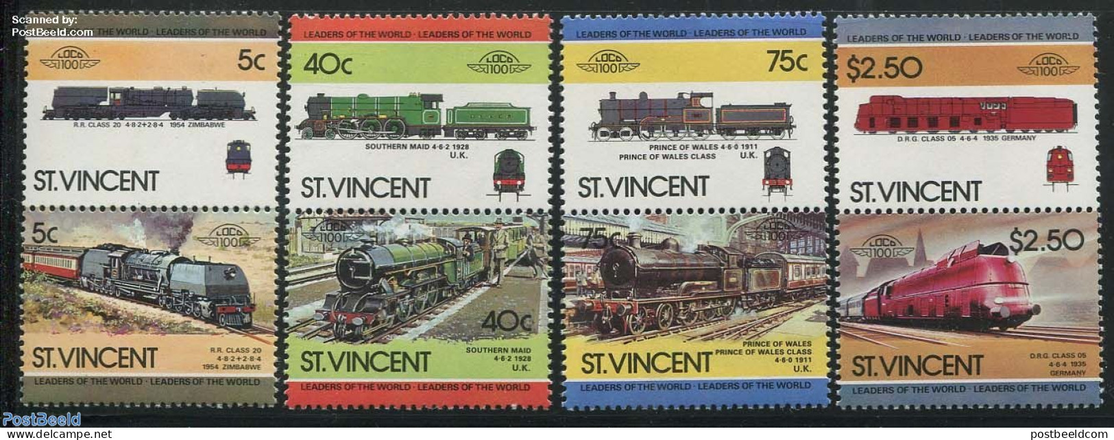 Saint Vincent 1984 Locomotives 4x2v [:], Mint NH, Transport - Railways - Eisenbahnen