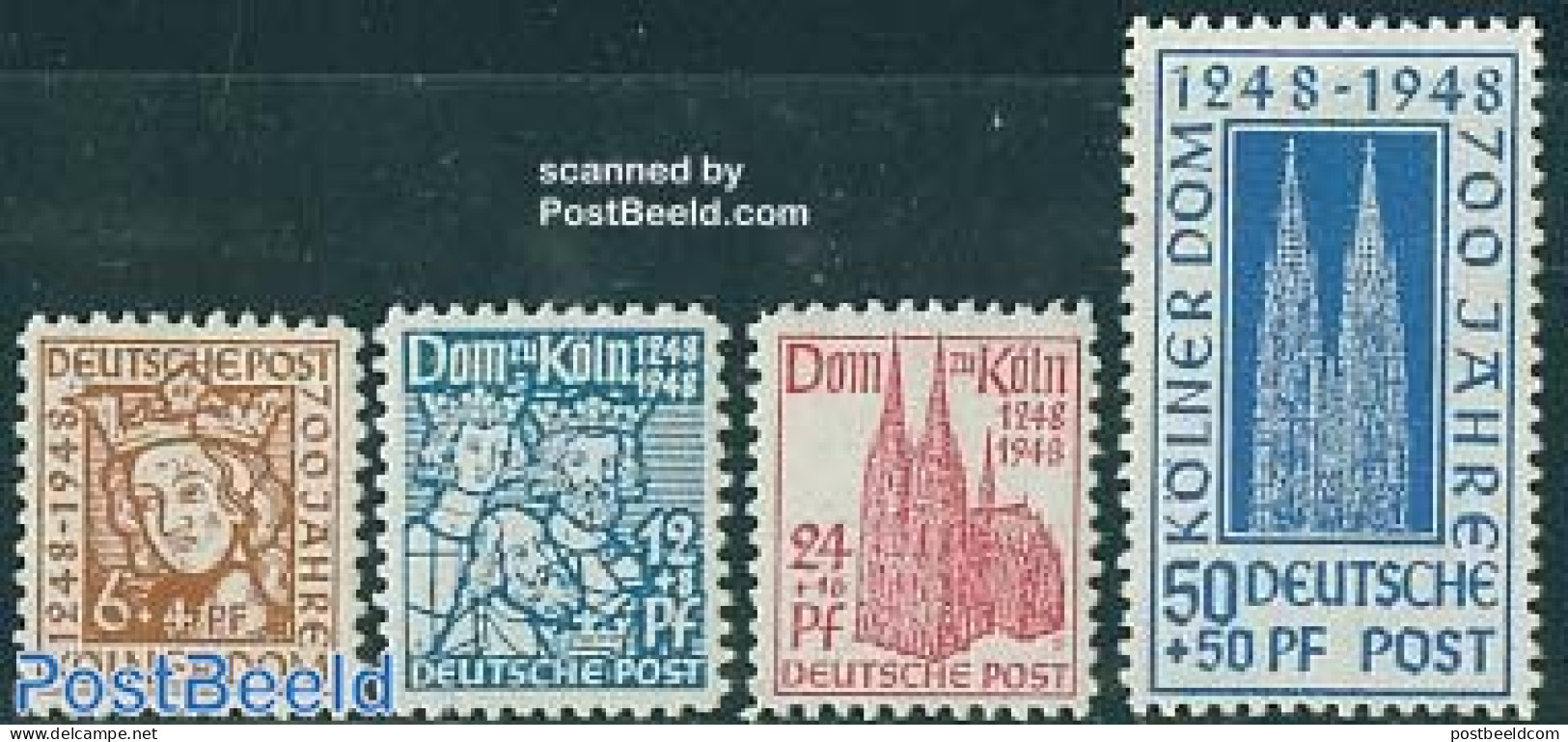 Germany, Federal Republic 1948 Cologne Cathedral 4v, Unused (hinged), Religion - Churches, Temples, Mosques, Synagogue.. - Other & Unclassified