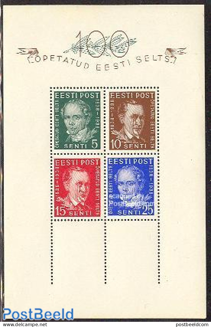 Estonia 1938 Famous Persons S/s, Mint NH, Health - Health - Art - Authors - Schriftsteller