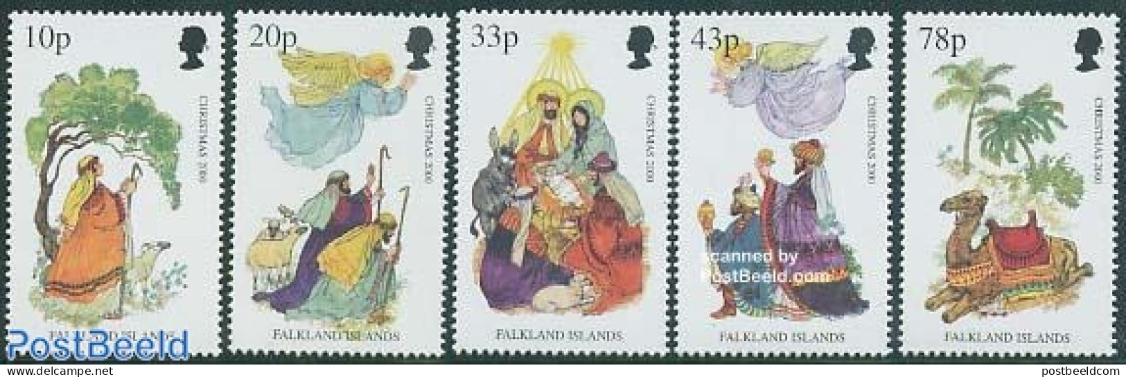 Falkland Islands 2000 Christmas 5v, Mint NH, Nature - Religion - Camels - Christmas - Kerstmis