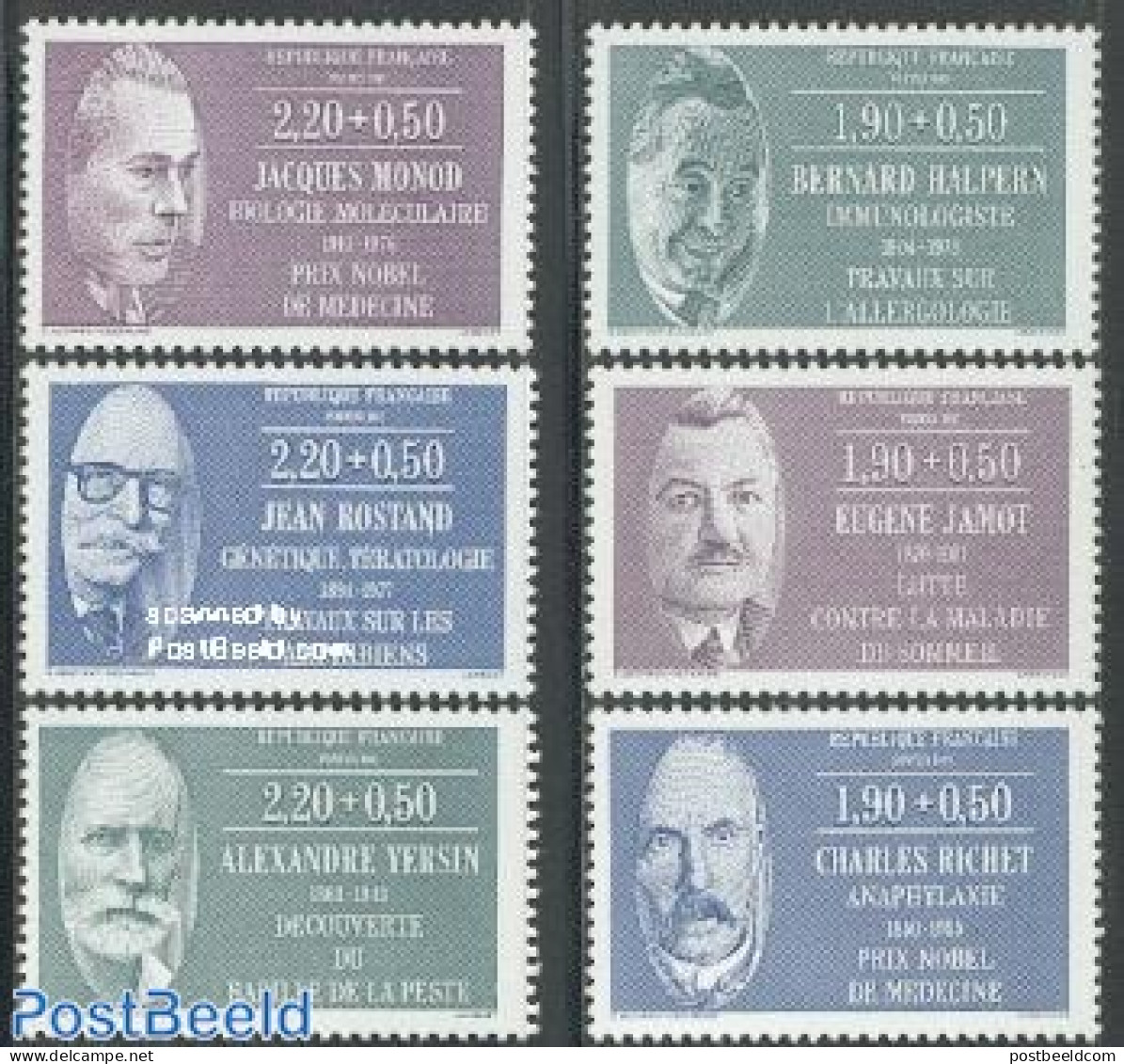 France 1987 Famous Persons 6v, Mint NH, Health - History - Health - Nobel Prize Winners - Ongebruikt