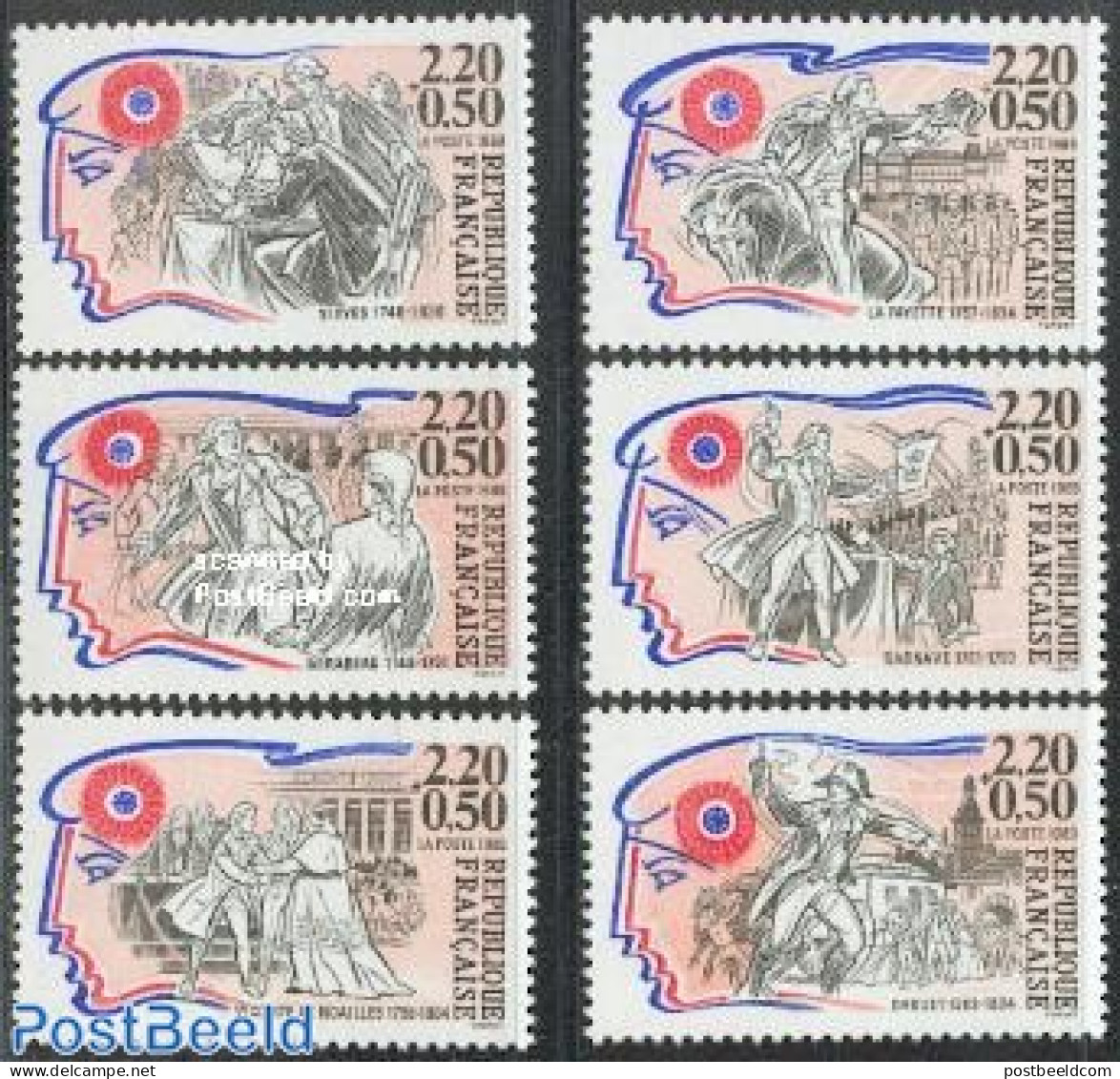 France 1989 Revolution Personalities 6v, Mint NH, History - Nature - History - Horses - Ungebraucht