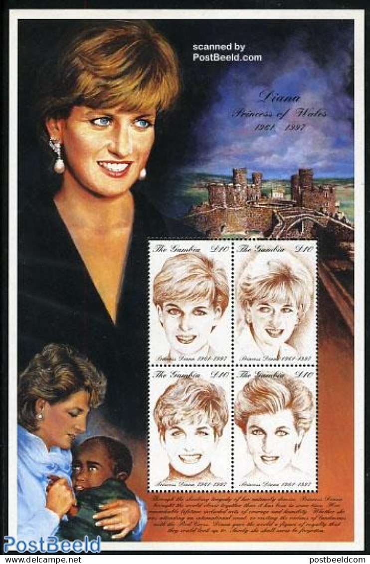 Gambia 1997 Death Of Diana 4v M/s, Mint NH, History - Kings & Queens (Royalty) - Königshäuser, Adel