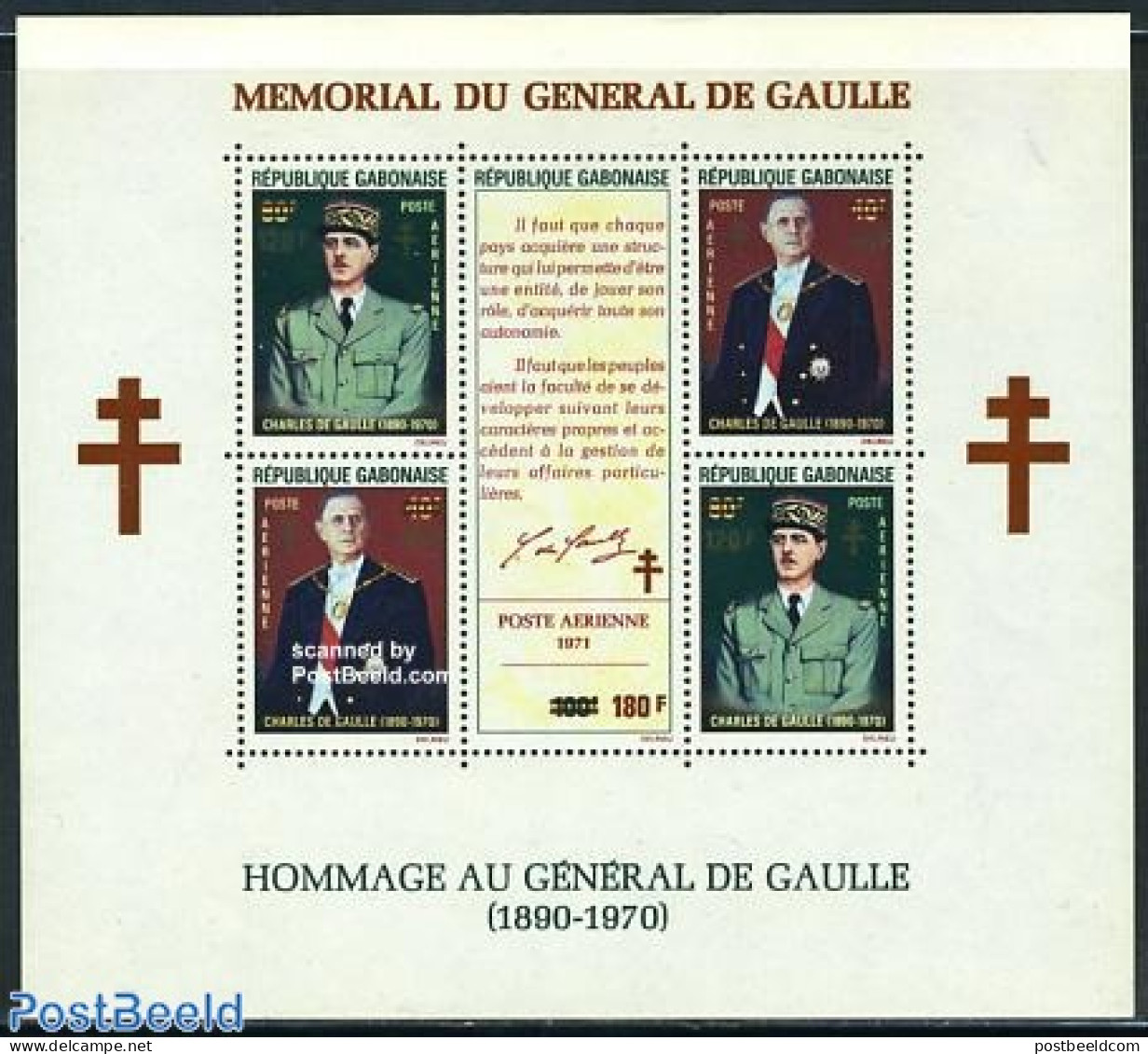 Gabon 1972 Charles De Gaulle Overprints S/s, Mint NH, History - Politicians - Unused Stamps