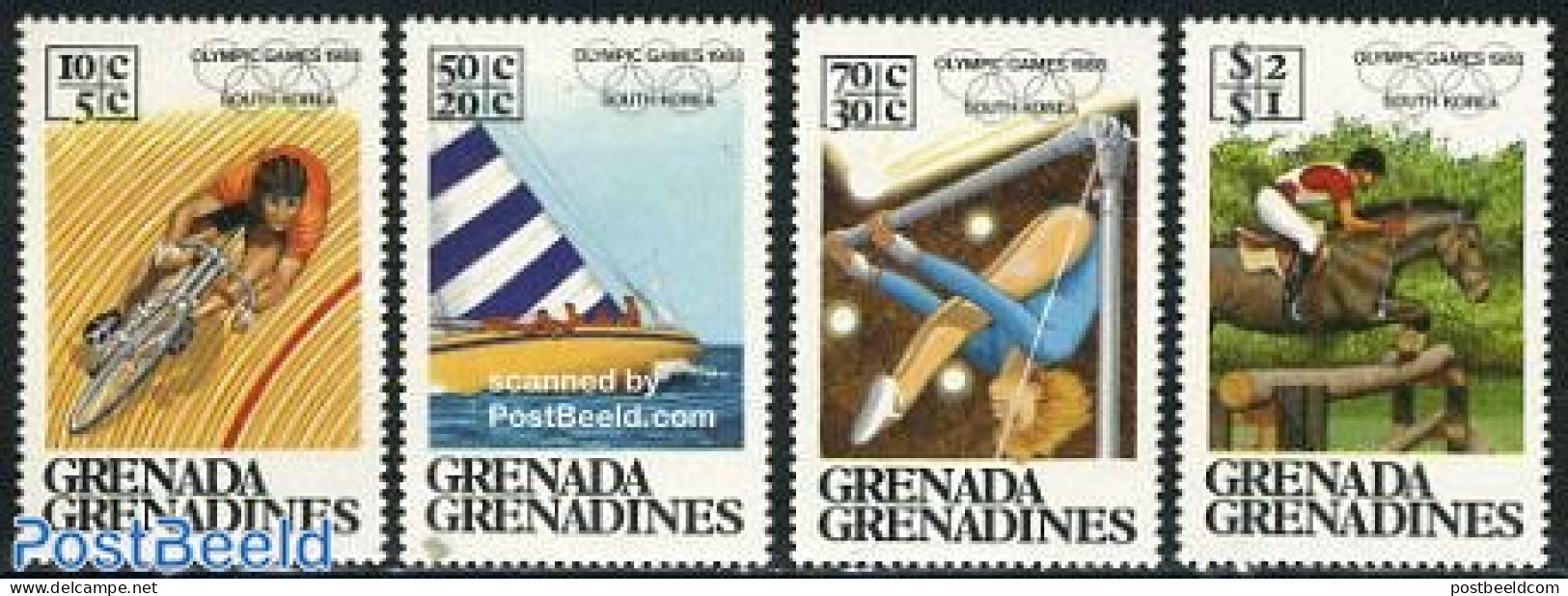 Grenada Grenadines 1986 Olympic Games 4v, Mint NH, Nature - Sport - Horses - Cycling - Gymnastics - Olympic Games - Sa.. - Cycling