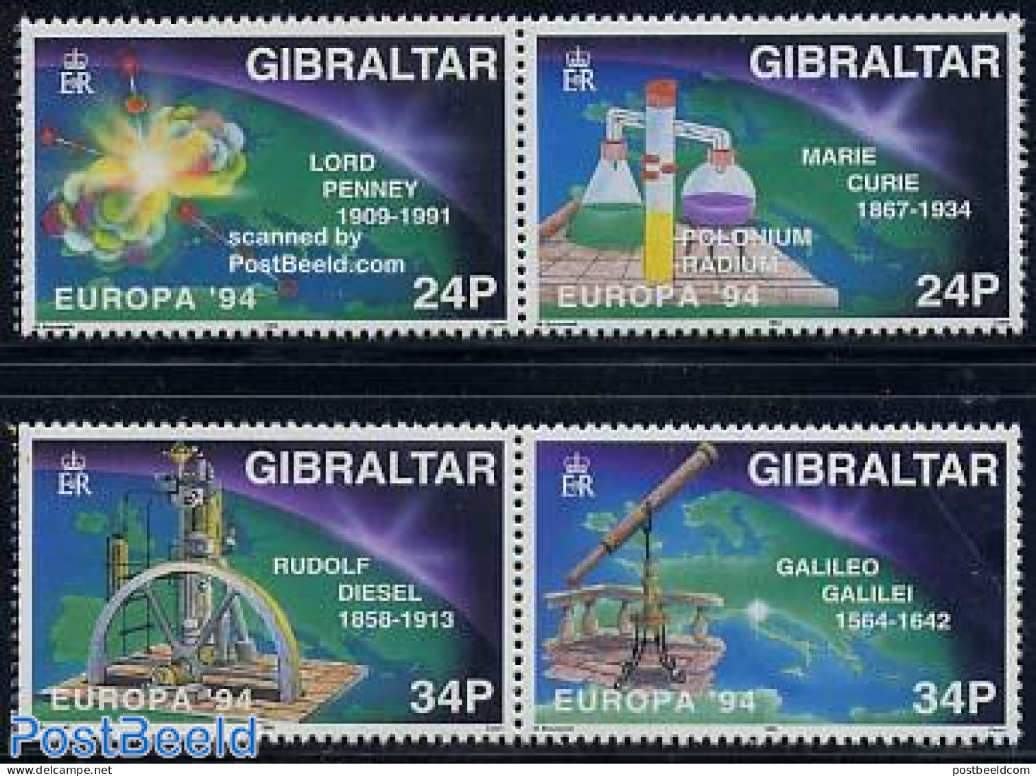 Gibraltar 1994 Europa, Discoveries 2x2v [:], Mint NH, History - Science - Europa (cept) - Astronomy - Chemistry & Chem.. - Astrología