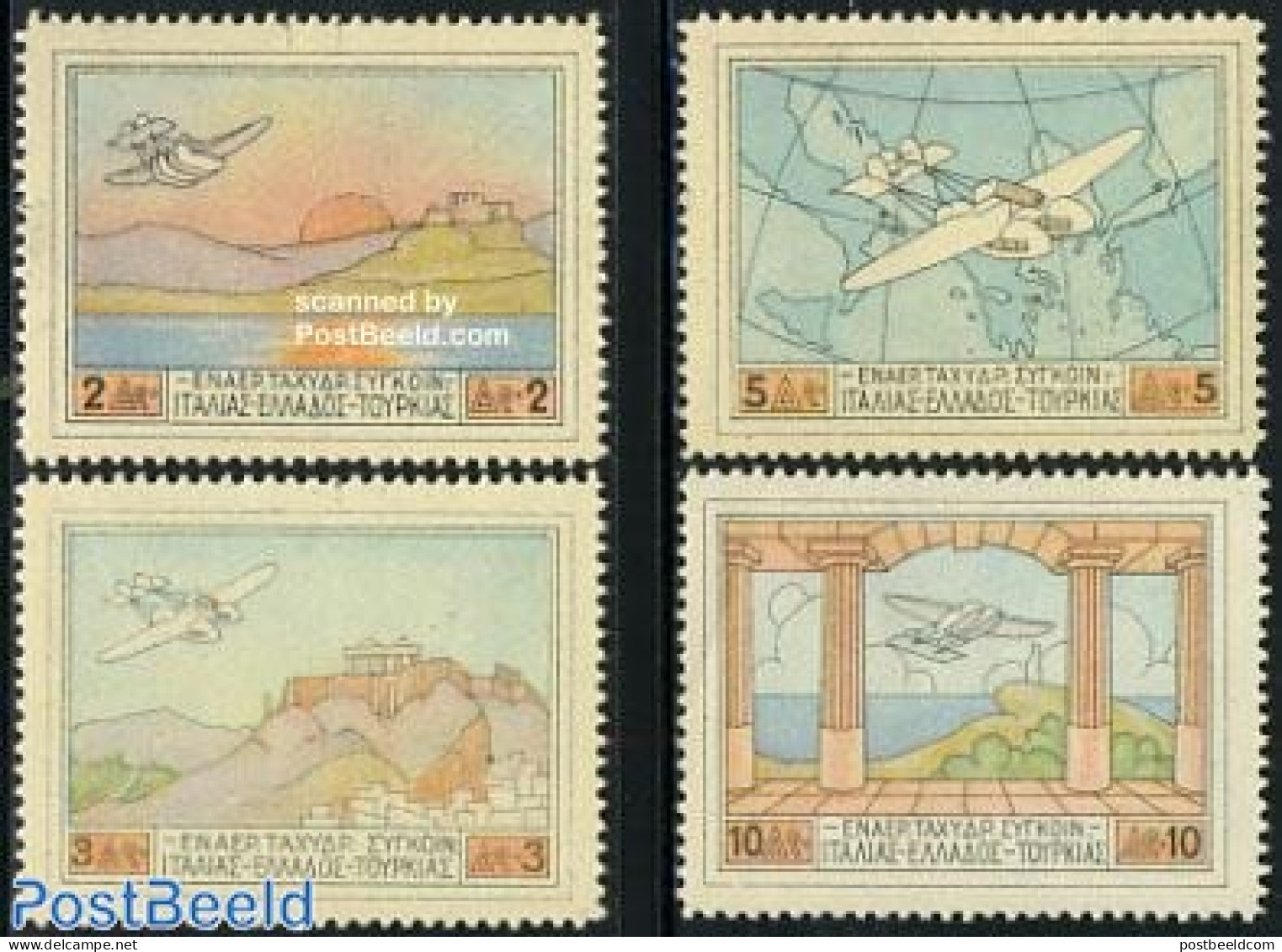 Greece 1926 Airmail 4v, Mint NH, History - Transport - Various - Europa Hang-on Issues - Aircraft & Aviation - Maps - Ongebruikt